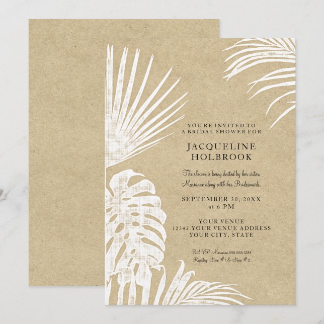 Modern Bridal Shower Simple Kraft Tropical Beach Invitation (Front/Back)