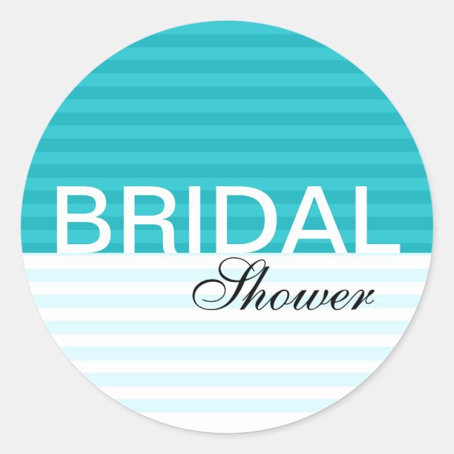 Modern Bridal Shower Stickers::Blue Stripes Classic Round Sticker (Front)