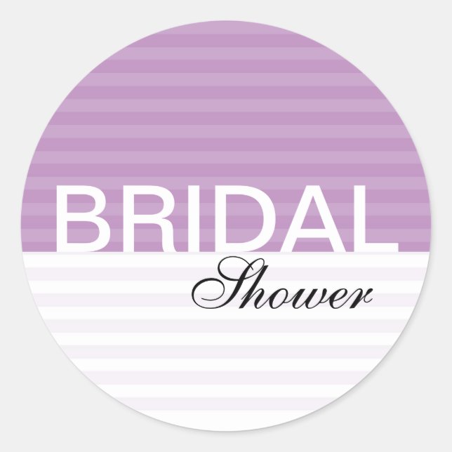 Modern Bridal Shower Stickers::Purple Stripes Classic Round Sticker (Front)