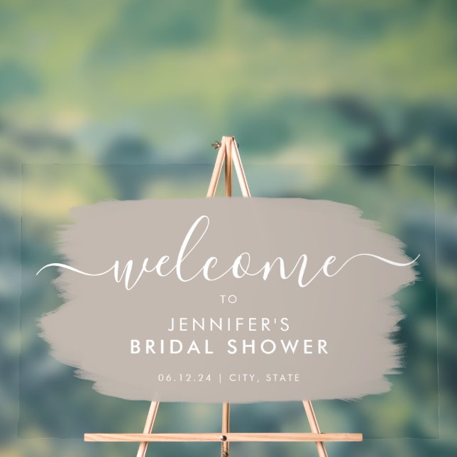 Modern Bridal Shower Welcome Beige Paint Acrylic Sign (Neutral)
