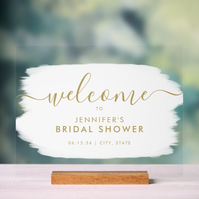 Modern Bridal Shower Welcome Gold White Paint Acrylic Sign (Neutral)