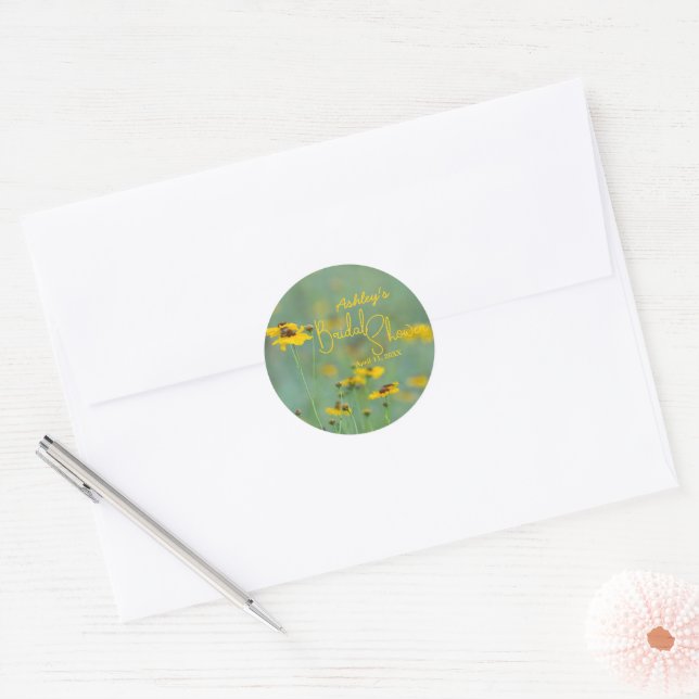 Modern Bridal Shower Wildflower Photo Classic Round Sticker (Envelope)