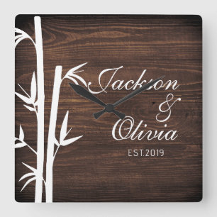 Modern Bride And Groom Custom Name And Date  Square Wall Clock