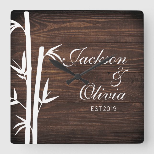 Modern Bride And Groom Custom Name And Date  Square Wall Clock (Front)