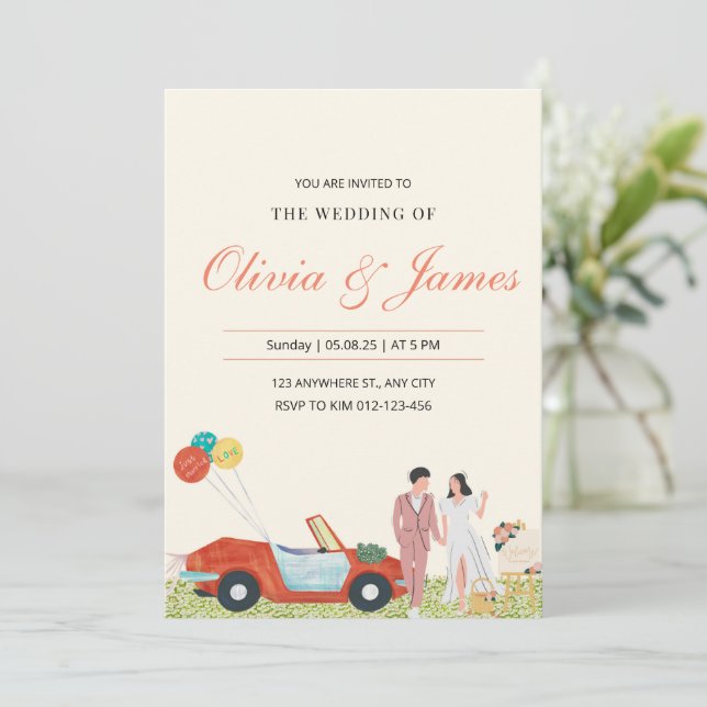  Modern Bride and Groom personalised Wedding  Invitation (Standing Front)