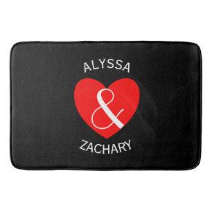 Modern Bride and Groom Red Heart Curved Text A29 Bath Mat