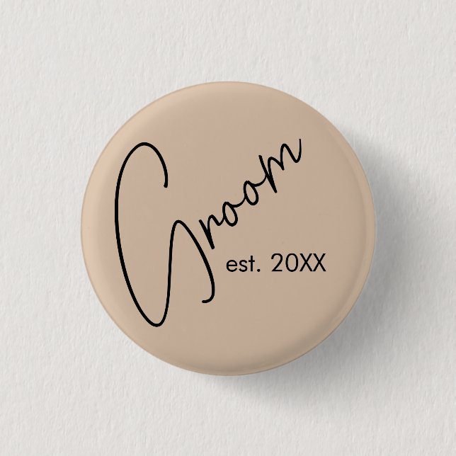 Modern Bride | Beige + Black Script 3 Cm Round Badge (Front)