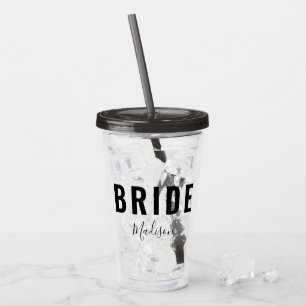 Modern Bride Black Script Handwriting Personalised Acrylic Tumbler