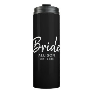 Modern Bride Black White Script Personalised Name Thermal Tumbler