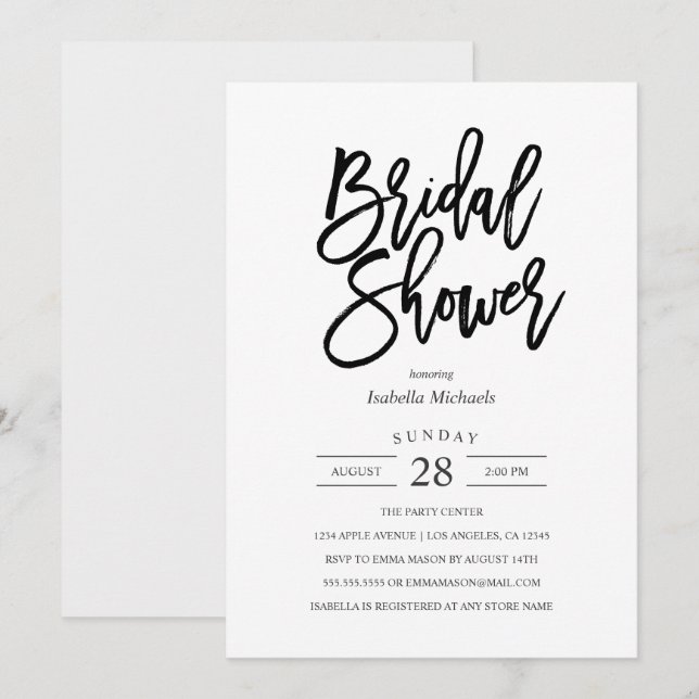 Modern Bride Bridal Shower Invitation (Front/Back)