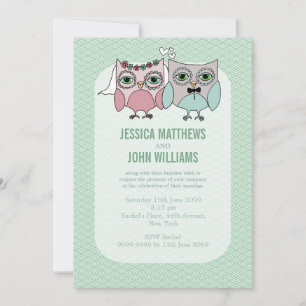 Modern Bride & Groom Owl Couple Wedding Invite