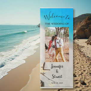 Modern bride groom photo tropical beach wedding retractable banner