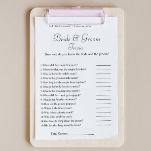 Modern bride & groom trivia bridal shower game announcement