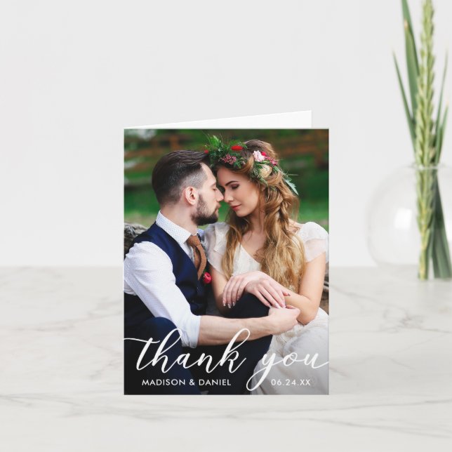 Modern Bride Groom Wedding Photo Thank You Note (Front)