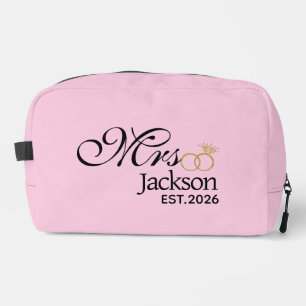 Modern Bride Name Wedding Ring Date Black Text Dopp Kit