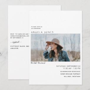 Modern Bride Photo Bridal Simple White Invitation