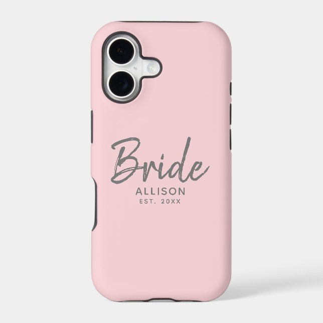 Modern Bride Script Blush Pink Grey Personalised  (Back)