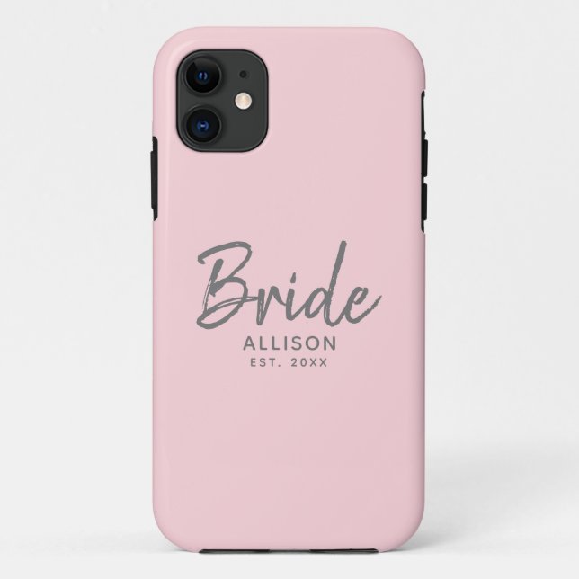 Modern Bride Script Blush Pink Grey Personalised  Case-Mate iPhone Case (Back)