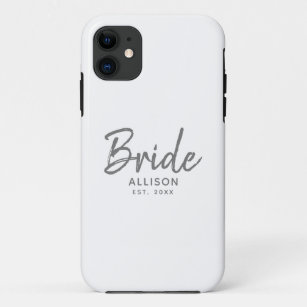 Modern Bride Script White Grey Personalised Case-Mate iPhone Case