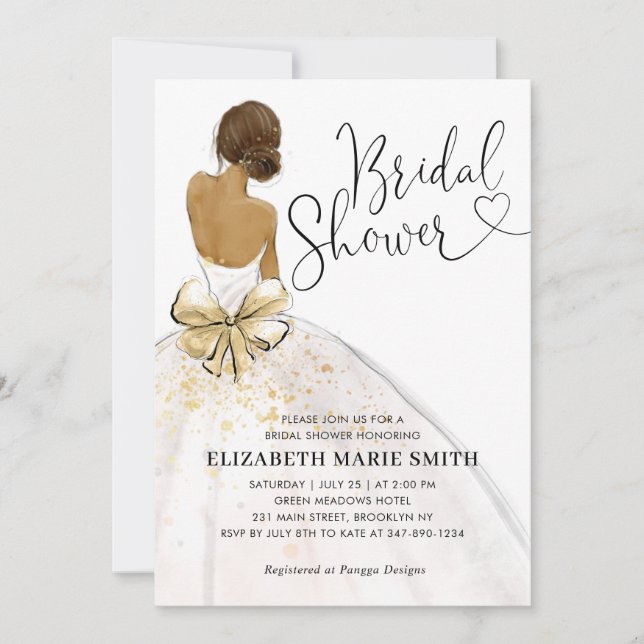 Modern Bride White Gold Wedding Gown Bridal Shower Invitation (Front)