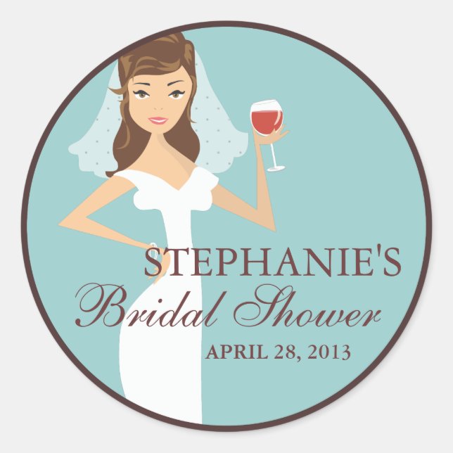 Modern Bride Wine Theme Bridal Shower Favour Classic Round Sticker (Front)
