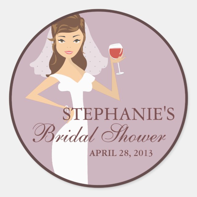 Modern Bride Wine Theme Bridal Shower Favour Classic Round Sticker (Front)