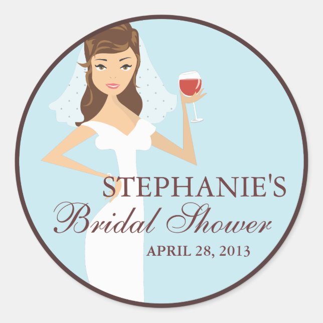 Modern Bride Wine Theme Bridal Shower Favour Classic Round Sticker (Front)