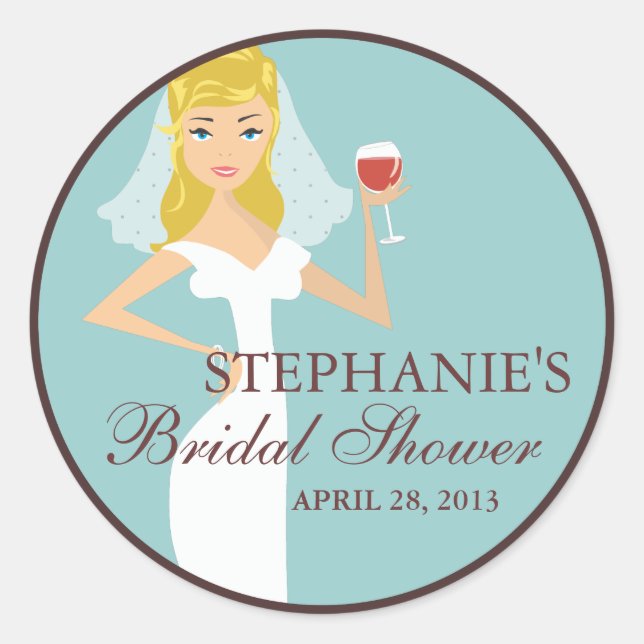 Modern Bride Wine Theme Bridal Shower Favour Classic Round Sticker (Front)