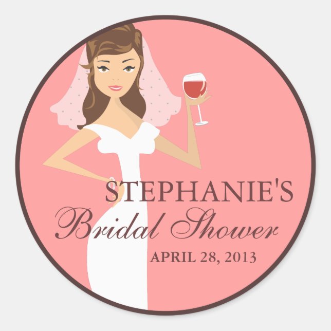 Modern Bride Wine Theme Bridal Shower Favour Classic Round Sticker (Front)