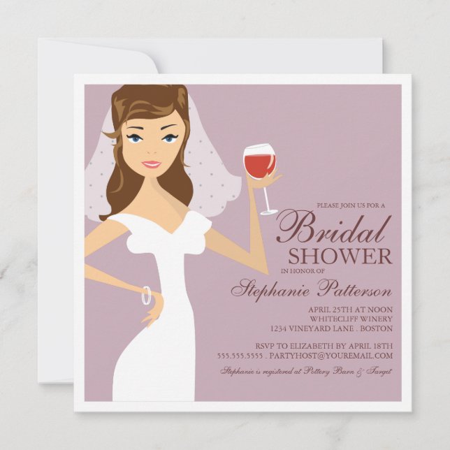 Modern Bride Wine Theme Bridal Shower Invitation (Front)