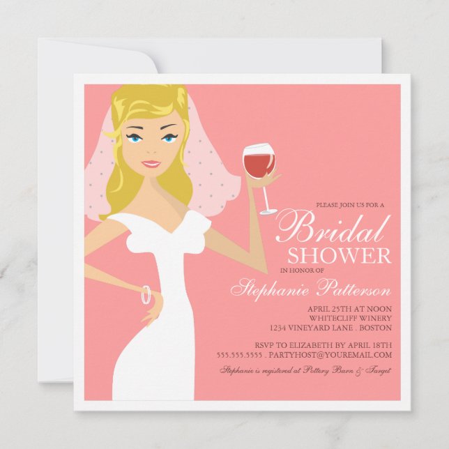 Modern Bride Wine Theme Bridal Shower Invitation (Front)
