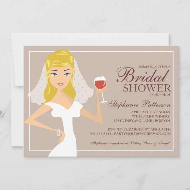 Modern Bride Wine Theme Bridal Shower Invitation (Front)