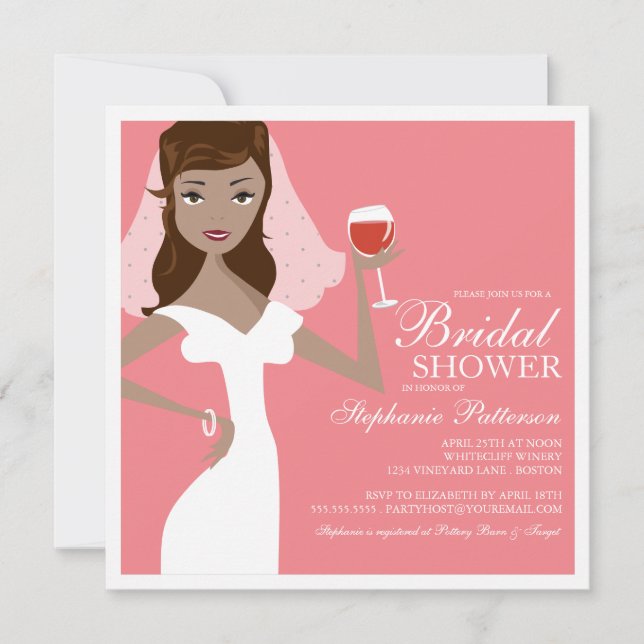 Modern Bride Wine Theme Bridal Shower Invitation (Front)