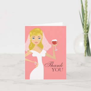 Modern Bride Wine Theme Thank You Card   Pink