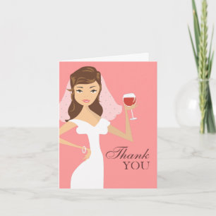 Modern Bride Wine Theme Thank You Card Pink