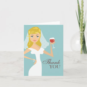Modern Bride Wine Theme Thank You Card Teal