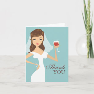 Modern Bride Wine Theme Thank You Card Teal