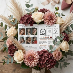 Modern Bridemaids Proposal Newspaper Flower Wrap Invitation