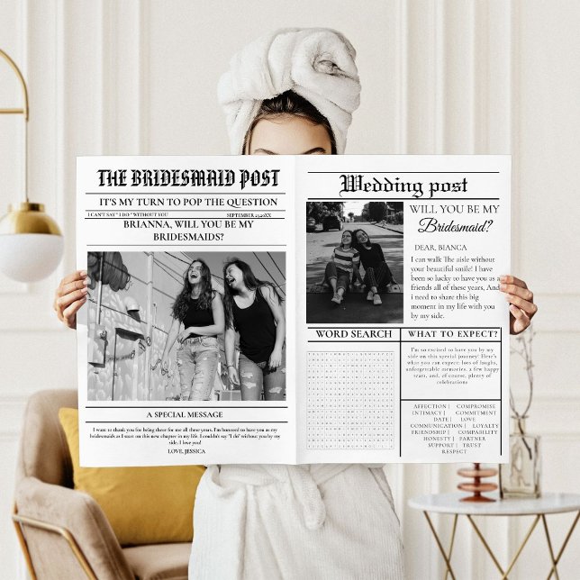 Modern Bridemaids Proposal Newspaper Flower Wrap Invitation (Creator Uploaded)