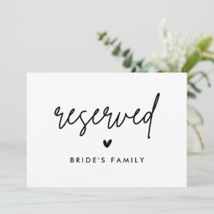 Modern Bride's Family Wedding Reserved Sign Announcement
