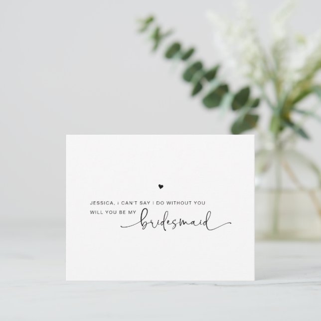 Modern Bridesmaid Ask Black White Proposal Card (Standing Front)