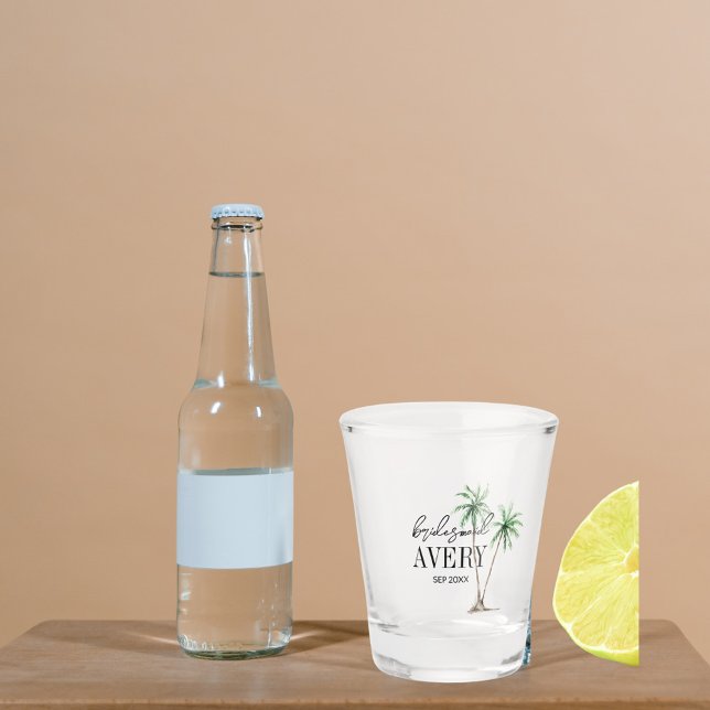 Modern Bridesmaid Bach Palm Tree Shot Glass (Creator Uploaded)