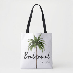Modern Bridesmaid Beach Wedding Palm Tree Monogram Tote Bag