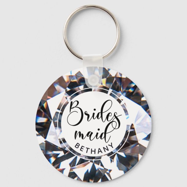 Modern Bridesmaid Diamond Script Personalised Key Ring (Front)