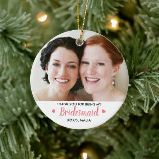Modern Bridesmaid Photo Personalised Ceramic Tree Decoration