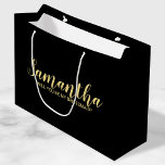 Modern Bridesmaid Proposal Large Gift Bag<br><div class="desc">Modern Bridesmaid Proposal Gift Bag features personalised bridesmaid's name in gold modern script font style on black background. Also perfect for maid of honour, flower girl, groomsman, best man and ring bearer. Please Note: The foil details are simulated in the artwork. No actual foil will be used in the making...</div>