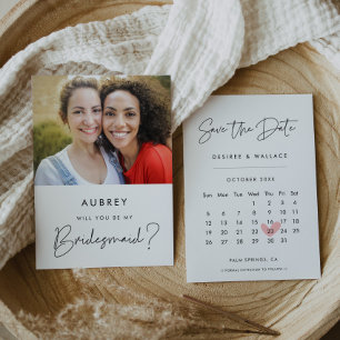 Modern Bridesmaid Proposal Save the Date Calendar  Invitation