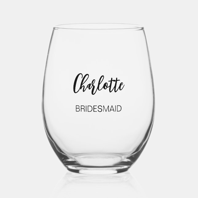 Modern Bridesmaid Simple Stemless Wine Glass (Front)
