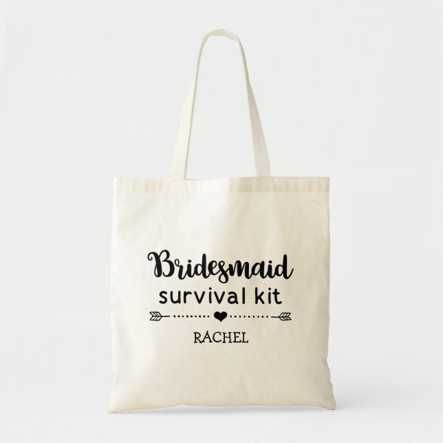 Modern Bridesmaid Survival Kit Personalised Tote Bag (Front)