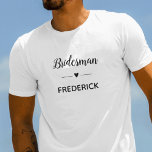 Modern Bridesman With Name Monogram Wedding T-Shirt<br><div class="desc">Your bridesman is going to have a lot of fun wearing this personalised t-shirt when he's helping with your wedding planning sessions! Show him how much he means to you with this special gift!</div>